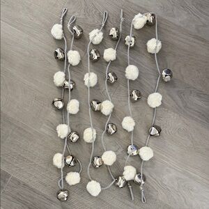 Set of 3 Festive Silver and White Pom Pom & Silver bell Garland